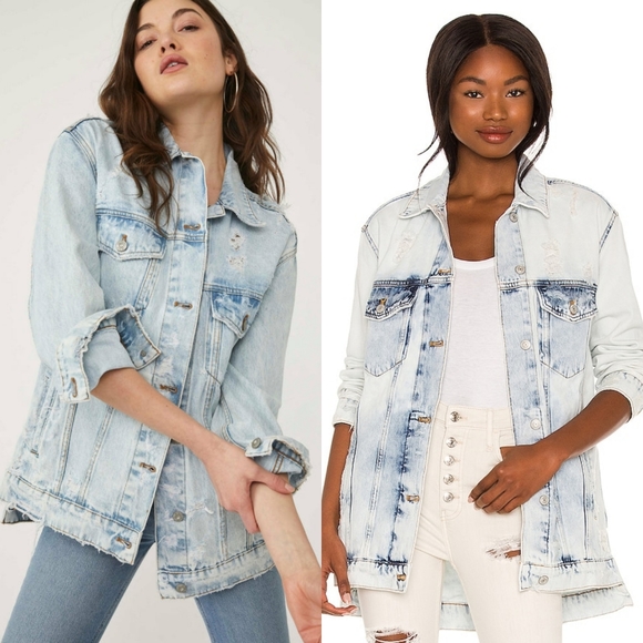 Free People Jackets & Blazers - Free People Destroyed Long and Lean Trucker Denim Jacket Cloud Wash